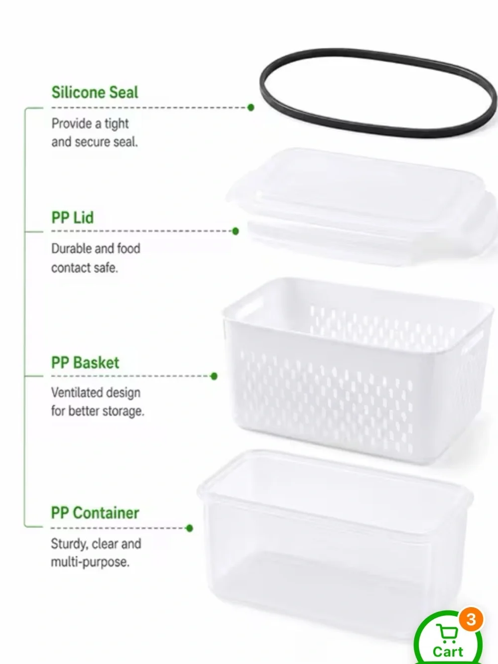White Plastic Ventilated Storage Baskets - Set of 3 see